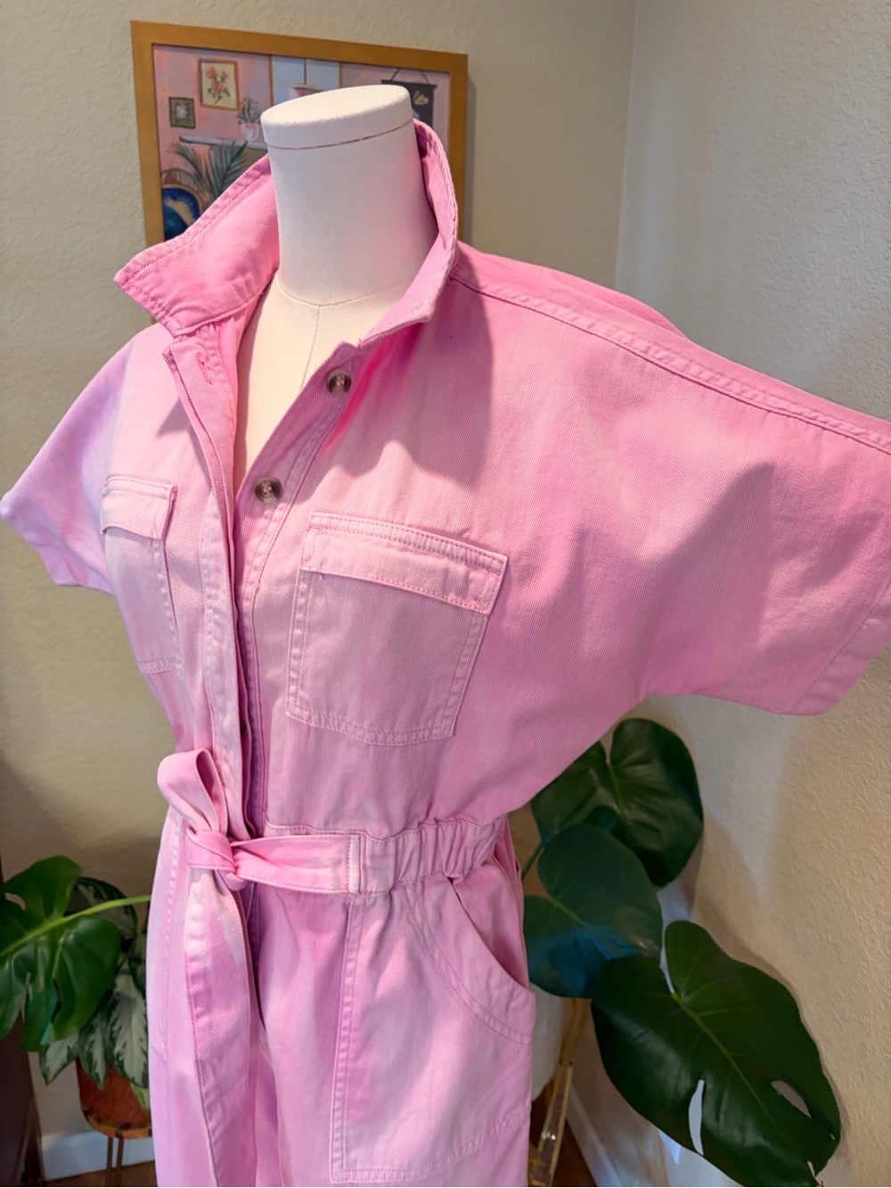 Miou Muse Pink Utility Jumpsuit with Tie Waist - Size Medium - Picture 3 of 11